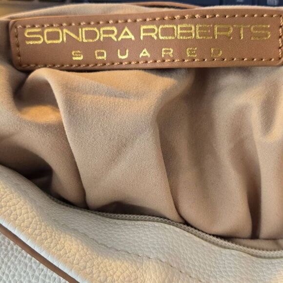 Sondra Roberts Squared Womens Vegan Leather Hobo Shoulder Bag White Tan OS - Picture 3 of 11